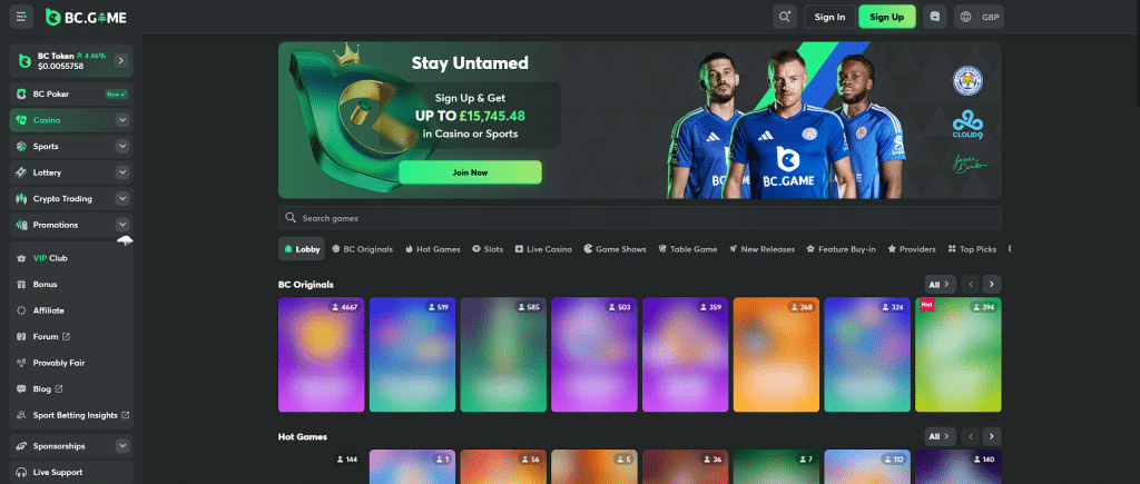 BC Game Casino Front Page